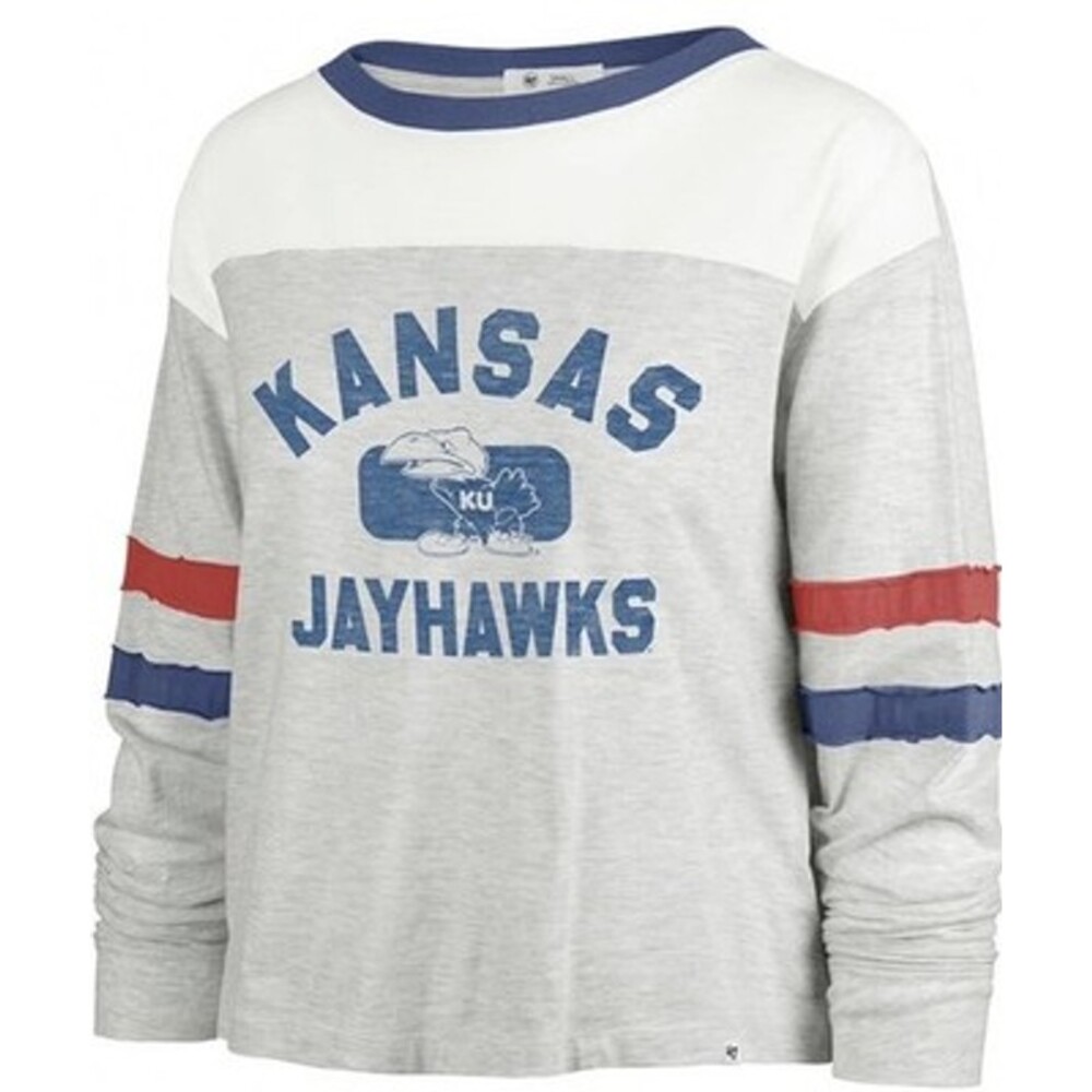 NEW Kansas Jayhawks Cropped T-Shirt '47 Brand Women Small L/S Cotton